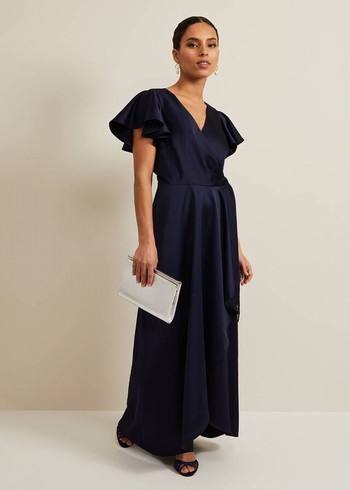 Phase Eight Petite Arabella Satin Dress Navy Australia | HT9653084